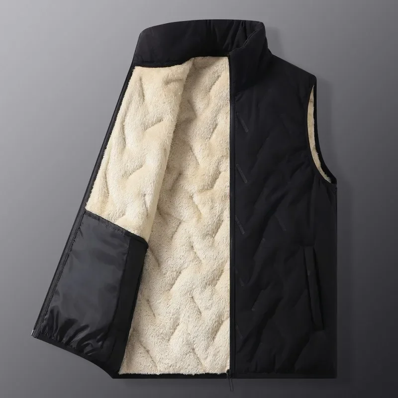 Dress Vests Men's Ultrasonic Fleece-Lined Cotton Vest Casual Fashion Warm Dad's Style Sheep Fur Vest For Spring Autumn