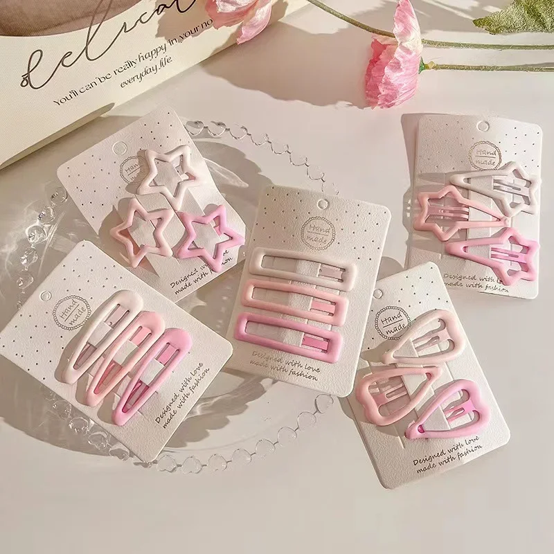 Hair Accessories 3pcs Girls Fashion Coffee Color Geometric Stars Ornament Pink Hair Clips Adult Sweet Hairpins