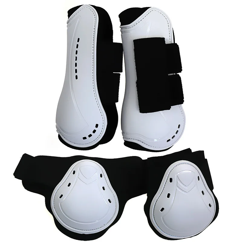 Horse Protection Leg Guard Boots Front Hind Leg Boots Adjustable PU Shell Wrap Protective Boots Horse Fly Leg Guards Set 5