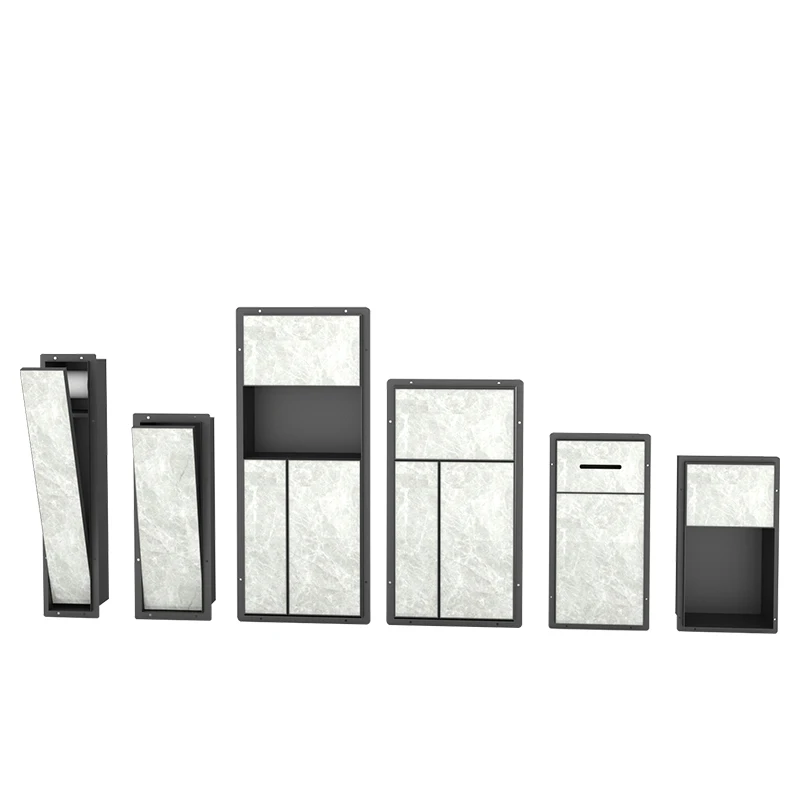 Modern Stainless Steel Corner Mounted Bathroom Wall Cabinet With Trash Can Tissue Box Storage Rack And Hidden Toilet Niche