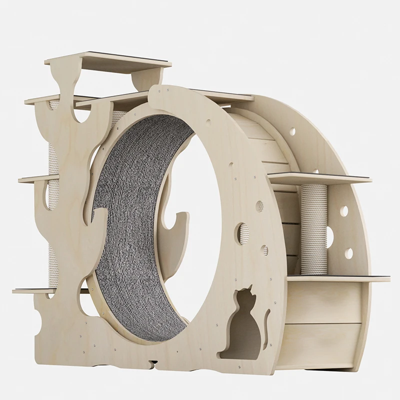 Cat Running Wheel with Cat Climbing Frame Interactive Toy Environmentally Friendly Solid Wood Silent Running Wheel Pet Exercise