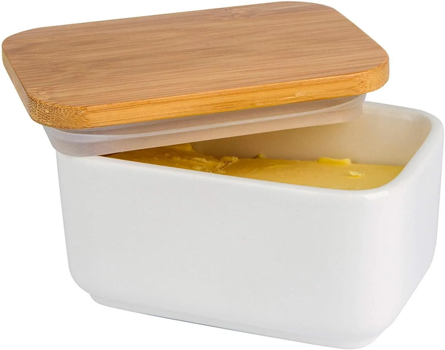 Porcelain Butter Dish with Lid Ceramic Butter Dish with Bamboo Lip for Countertop Resistant Heat Kitchen Storage