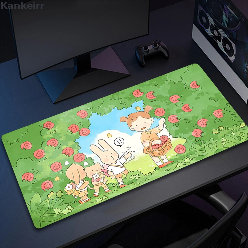 

Cute Green Desk Mat Kawaii Anime Mousepad Aesthetic Plants Nature Laptop Rug Big Mousepad Large Gaming Deskmat Mause Pads 80x30