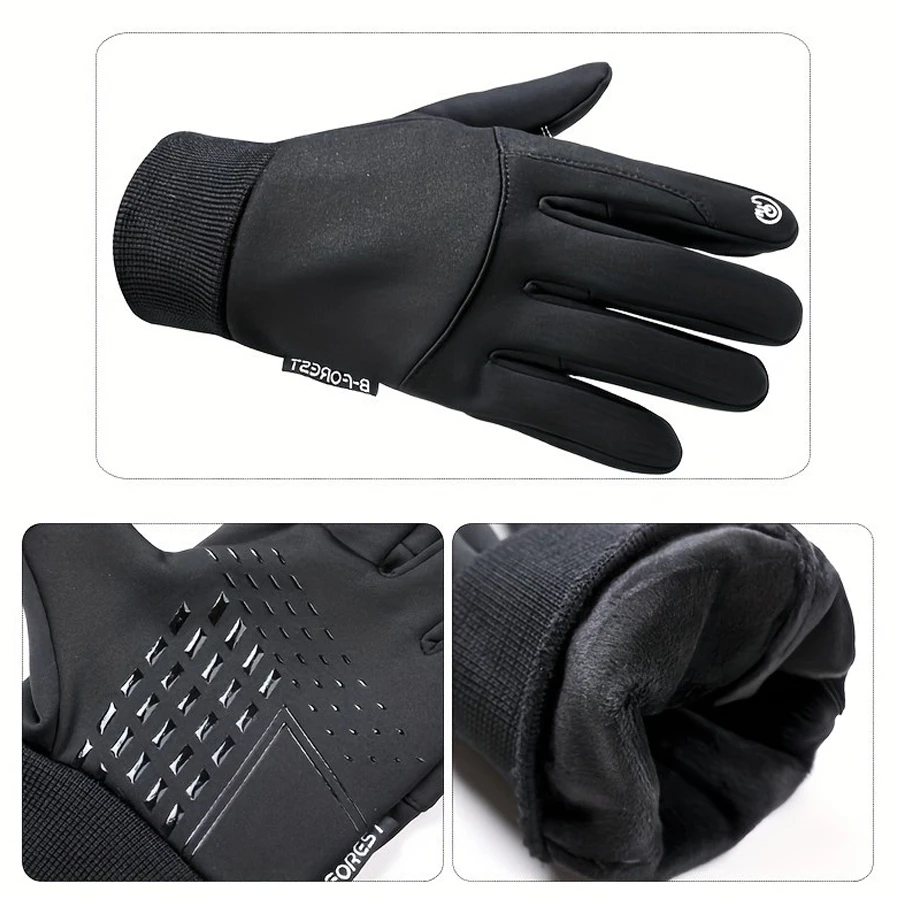 1Pair Outdoor Autumn And Winter Plus Velvet Warm Gloves For Men And Women, Touch Screen Non-slip Bicycle Riding Gloves 5