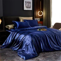 Parure de lit en soie unie, avec housse de couette, drap et taies d'oreiller, de luxe, en Satin, simple, Double, King, Queen, taille Double 6
