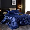 Solid Silk Bedding Set with Duvet Cover Bed Sheet Pillowcases Luxury Satin Single Double Bedsheet King Queen Twin Size 6