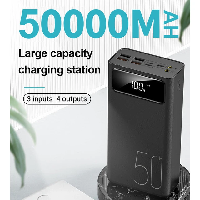 Power Bank 50000mah Huge Capacity Portable Charger, External Battery with  Built-In 4 Cable and 5 Outputs, USB-C Fast Charging Powerbank Battery with  LED Display And Flashlight for Phone and Other price in