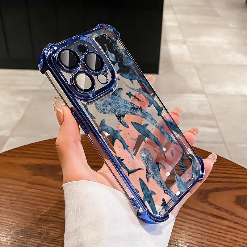 Blue Ocean Animal Turtle Whale Plating Clear Phone Case Cover