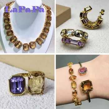 2025 New Fashion Octagonal Cut Crystal Fine Jewelry Set Luxury Brand for Women Earrings Necklaces Bracelet Ring Party Jewelry 1