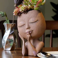 Flower Pot Shy Girl Face Planters Resin Flowerpot For Garden Succulents Flowers Herbs Desktop Villa Balcony Courtyard 2