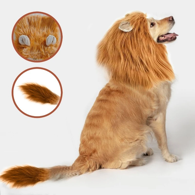 Halloween Pet Lion Head Hat Costume - Fun and Practical Dog Lion Mane Collar Outfit for Home Use Creative and Interesting