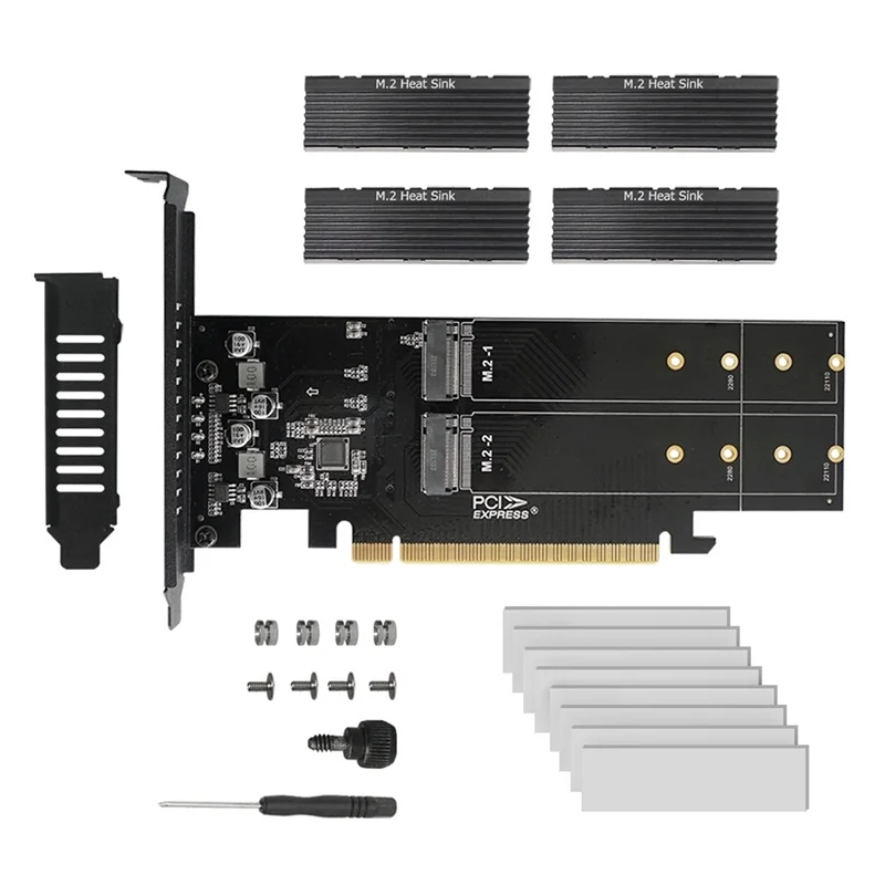 

PCIe к M2 Адаптерная карта, PCIE X16 4 порта M2 NVME M Key SSD Плата расширения PCI Express с радиатором