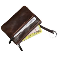 Mini porte-monnaie en cuir unisexe, simple, portable, première couche, cuir de vachette, rétro, fait à la main, fermeture éclair, petit portefeuille, étui à clés 5