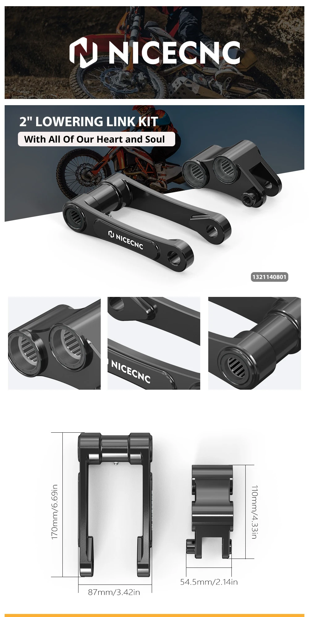 2-Zoll-Aufhängungs-Tieferlegungsgestänge-Kit für KTM 690 Enduro/R 690 SMC/R 19–24 Husqvarna 701 Supermoto 701 Enduro 16–24 GasGas 700 SM/ES – Detail 1