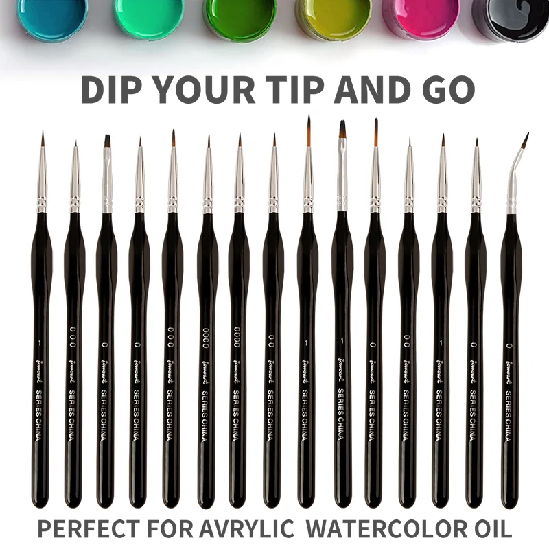 Miniature Hook Line Pen Painting Nylon Hair Multi Shape Pen Head Gouache Watercolor Oil Paint Artists Hand Painted Brush 15 Pcs paint brushes