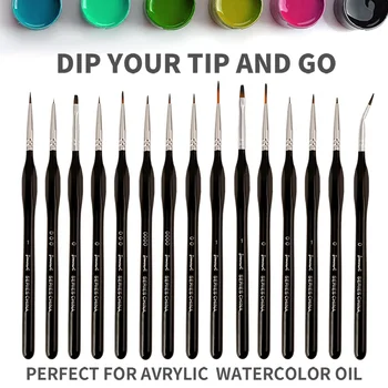 15 Pcs Miniature Hook Line Pen Painting Nylon Hair Multi Shape Pen Head Gouache Watercolor Oil Paint Artists Hand Painted Brush