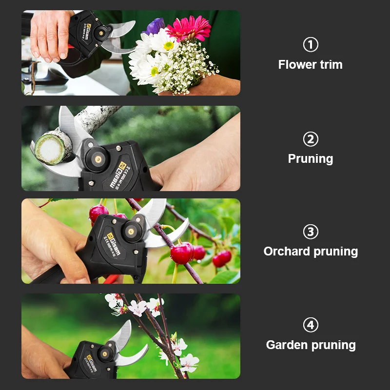 198VF 30mm Cordless Pruner Electric Pruner Pruning Shear Efficient Fruit Tree Bonsai Pruning Branches Cutter Landscaping Tool 6