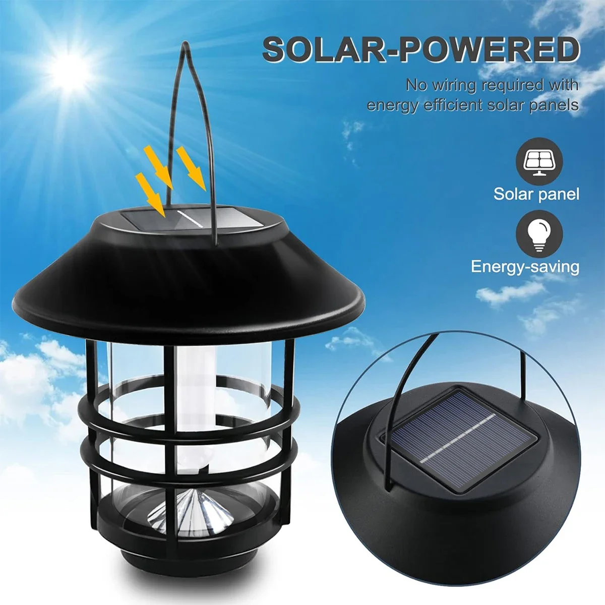 Solar Hanging Lantern Outdoor Flickering Flames Waterproof Stainless Solar Outdoor Light Wall Fence Patio New Year's Decorations