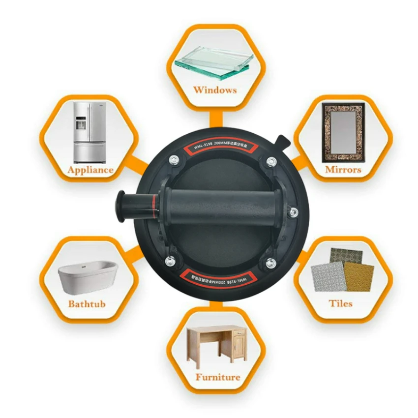Vacuum Suction Cup 200kg Loading Capacity Heavy Duty Vacuum Spreader for Tile Adsorption Granite Glass Lifting 8 Inch Cup