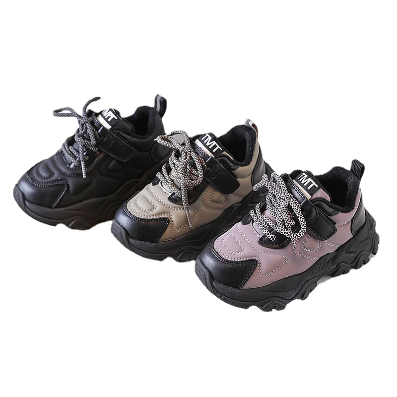 

Kids Sneaker Girls Casual Shoes Autumn Winter Fleece-Lined Childrens Shoes Soft Bottom Boys Sports Shoes