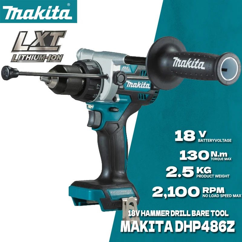 Беспроводной перфоратор MAKITA DHP486Z с переменной скоростью, 18 в, бесщеточный двигатель с высоким крутящим моментом, мощный привод, электроинструменты DHP486