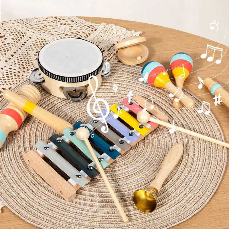 Baby Musical Instruments Montessori Wooden Toys Xylophone Drum Kids Set Percussion Instruments Toy For Christmas Birthday Gifts 6