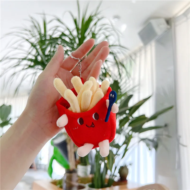 5 PCs Set Creative New French Fries Burger Hanging Bag Couple Plush Hanging Decoration Girl Heart Car Keychain Little Doll