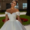 On Zhu Customized Off Shoulder Arabian Dubai Satin Wedding Dresses A-line Sweeping Train Back Tie Custom 2023 Bridal Dress 3
