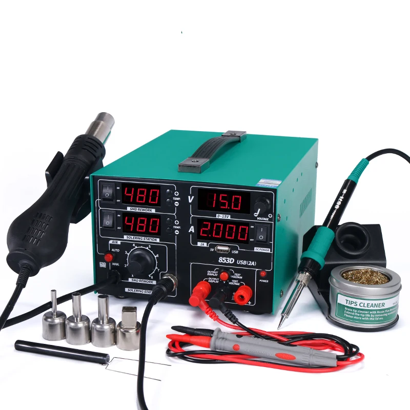 

853D Intelligent Hot Air Gun Desoldering Station Power Supply Three-in-one 30V 5A Constant Temperature Electric Soldering Iron