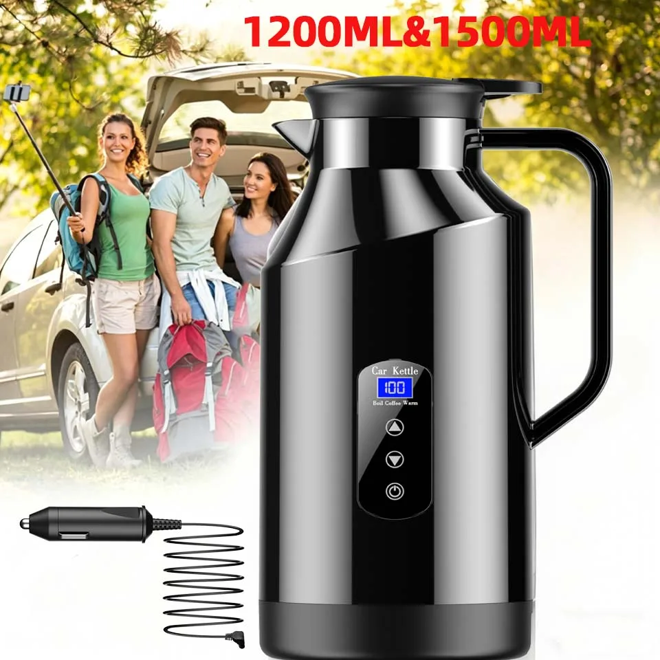 Bouilloire électrique de voiture 12V/24V 1200ML et 1500ML, affichage numérique, bouilloire électrique de voiture en acier inoxydable, tasse pour faire bouillir l'eau, pour les voyages 1