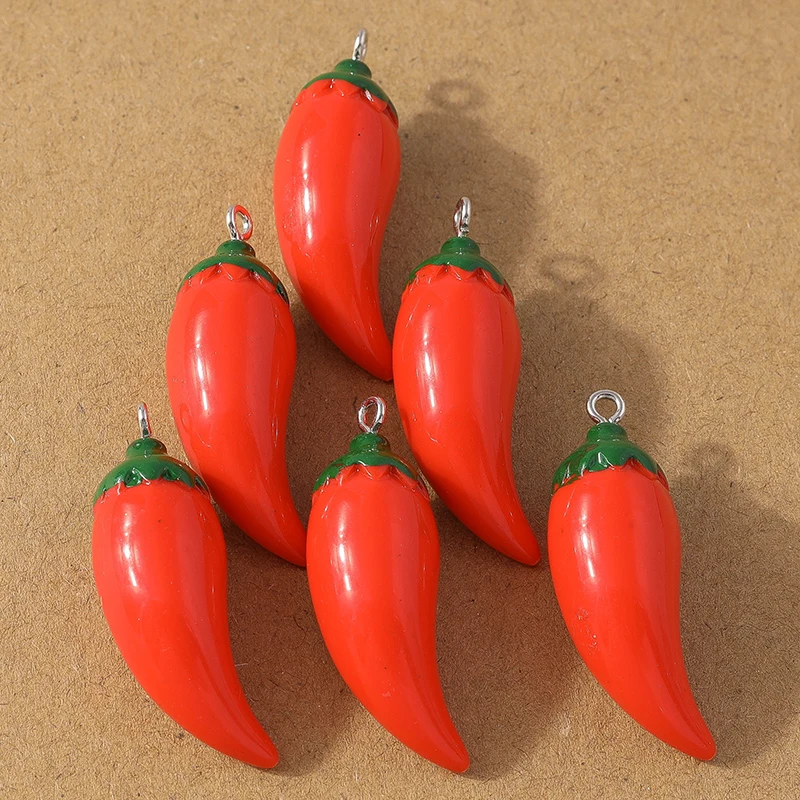 10 pcs Resin Simulation Pepper Chilli Pendants Charms for Making Necklace Earrings DIY Jewelry Accessories Supplies