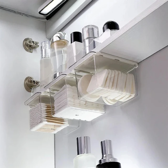 Bâton de coton Transparent pour salle de bain, maquillage, salle de bain, tiroir de rangement extractible, boîte de rangement sous l'armoire à miroir 3