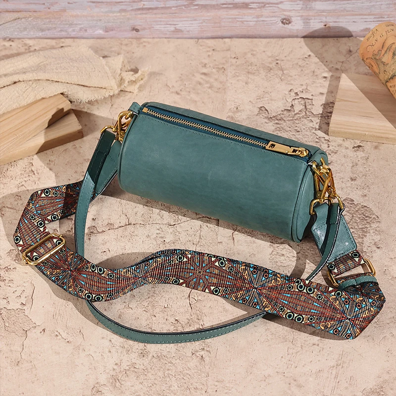 

Barrel-shaped Bag for Women Genuine Leather Hand-made Cylinder Crossbody Female Strap Single Shoulder Bag Plant Underarm Bag