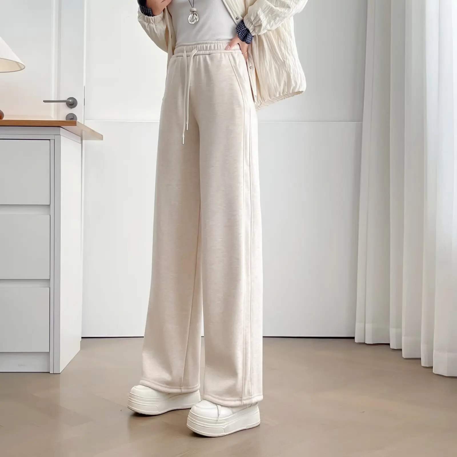 XXXXL Fashion Plus Size Women's Straight Leg Pants 2025 Winter New Fleece three-dimensional Cut Casual Trousers 8038