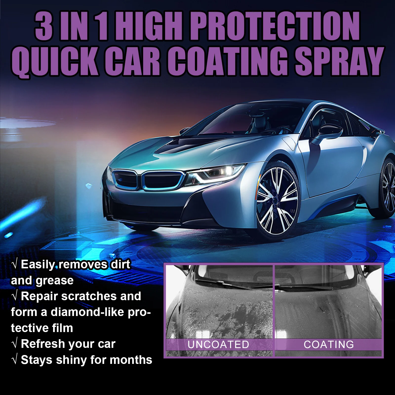 Car Coating Spray 3 in1 Car Quick Ceramic Nano Spray Crystal Coating Liquid Hydrophobic Anti-Scratches Car Wax Paint Care Scratch Remover car coating spray