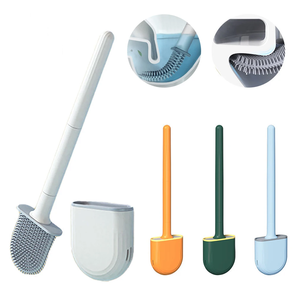 

Silicone Brush Head Toilet Brush Wall-Mounted Leak-Proof Base Convenient Sanitary Brush Head Storage Cover Toilet Cleaning Brush