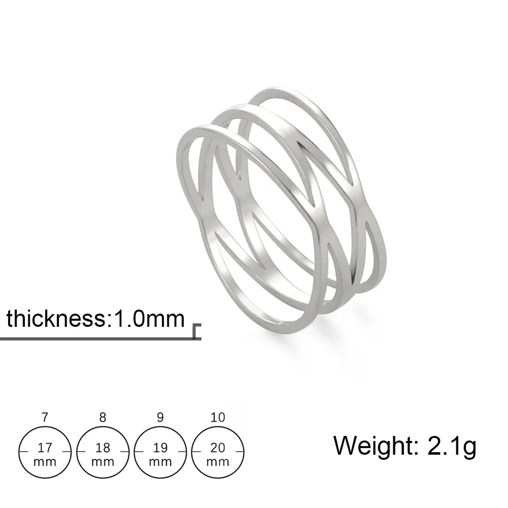 HIPEE Stainless Steel Multi Layer Rings for Women Minimalist Style Line Geometric Structure Ring Fashion Jewelry Wedding Gifts 6