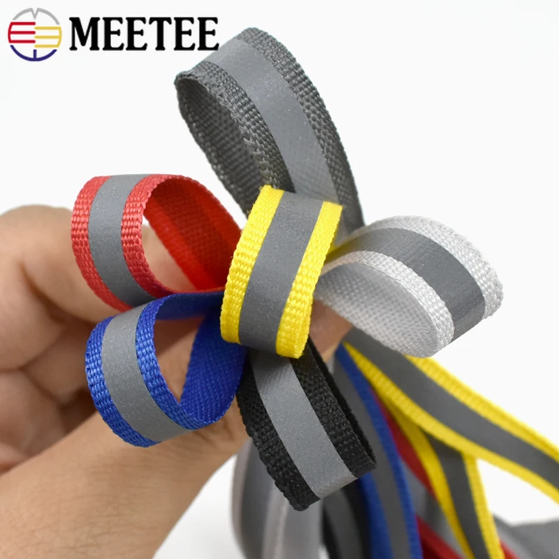 5-20야드 10mm 반사 나일론 웨빙 스트랩 의류 가방 장식 리본 밴드 개 목걸이 안전 경고 테이프 DIY 재봉 액세서리