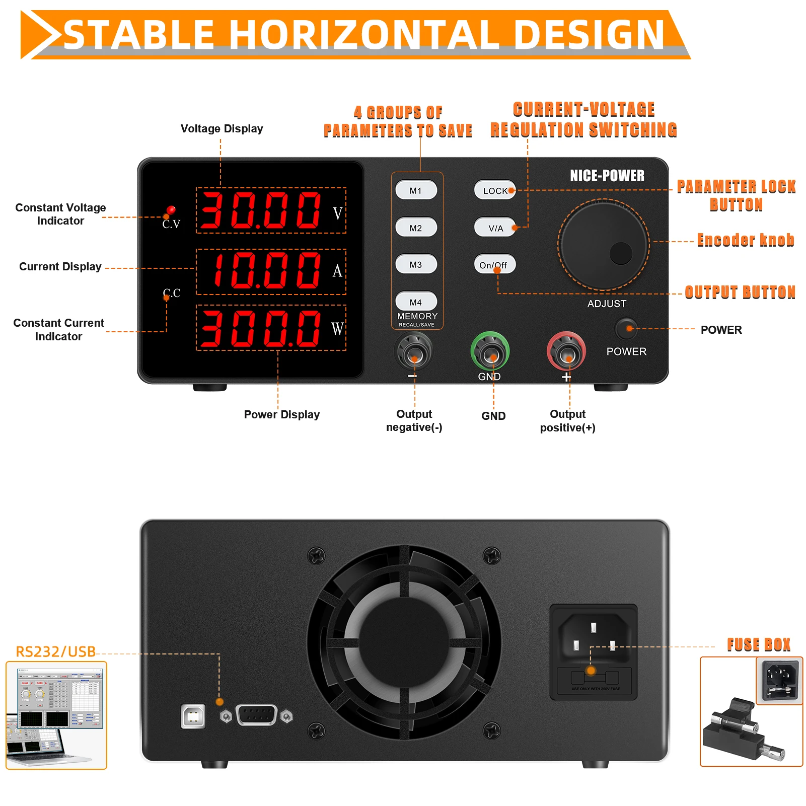 Фото NICE-POWER 30V10A Программируемый лабораторный источник питания RS232 USB Регулятор напряжения Стабилизатор Переключатель Стенд Источник питания 200V 1A 300V 1A №3