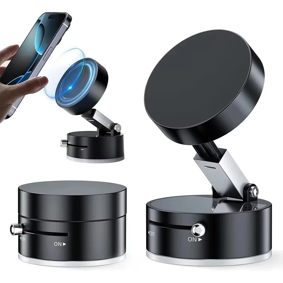 Universal Magnetic Car Mount with 360° Rotation and Vacuum Suction Cup
