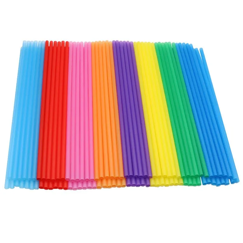 Disposable plastic straws Colorful Party Event Drinking Straws Flexible Large Straight Tube Straw Bar Accessories 6*190mm 100PCS