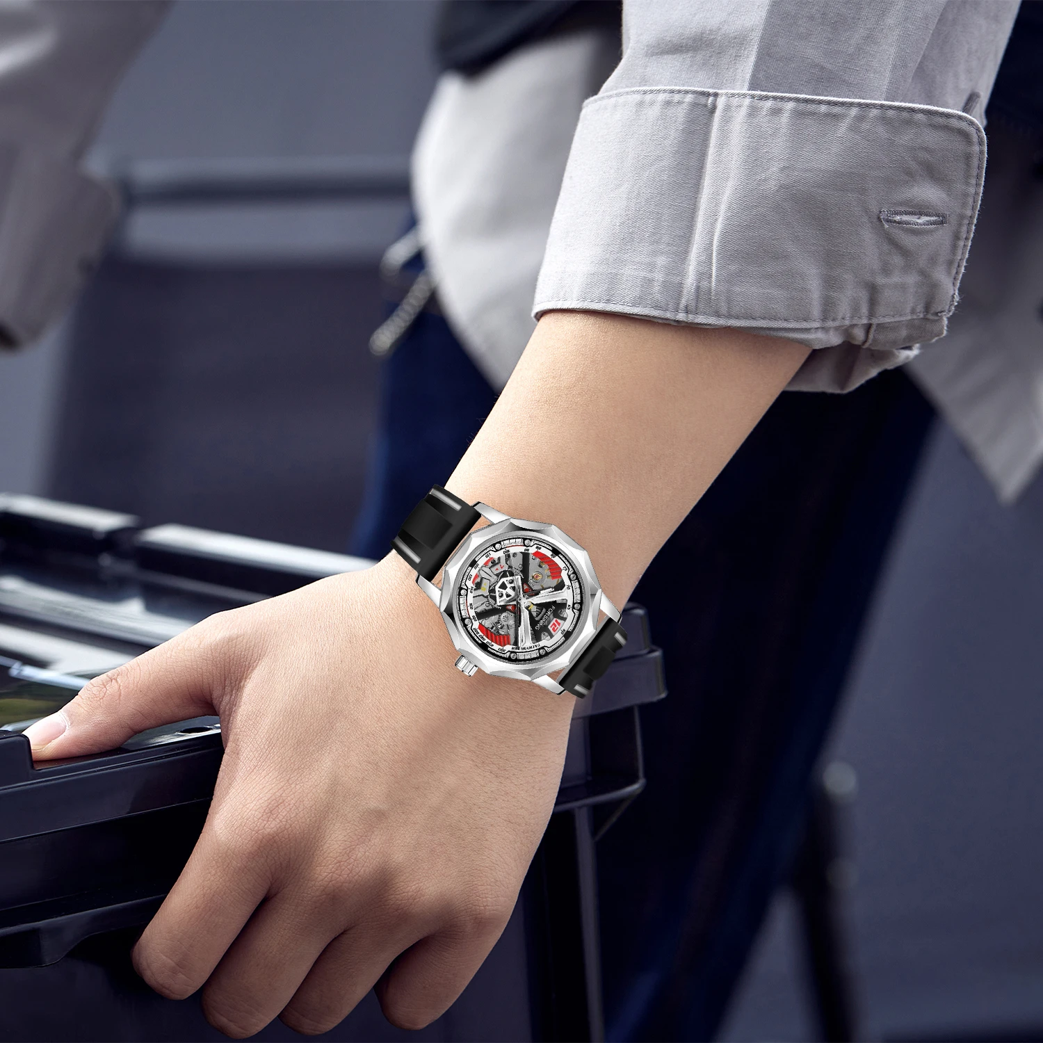 Designer Luxury Brands FORSINING Original Man Watches Steel Skeleton Mechanical Clock Waterproof Rubber Strap Fashion Thin Male
