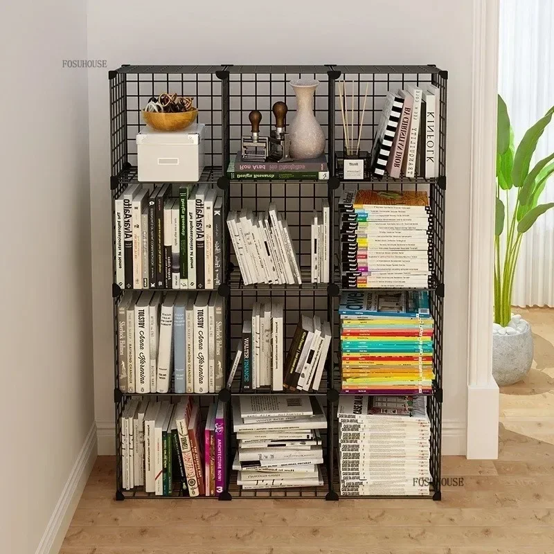 High Quality Metal Cube Living Room Bookcase Bookshelf Grids Wire Display Storage Rack Stand Steel Living Room Furniture p