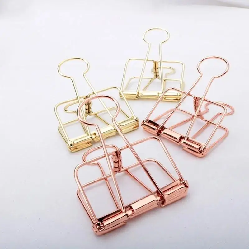 5Pcs Rose Gold Metal Binder Clips Office Binding Supplies Paper Documents School Accessories Kawaii Photo Decorative Bookmark