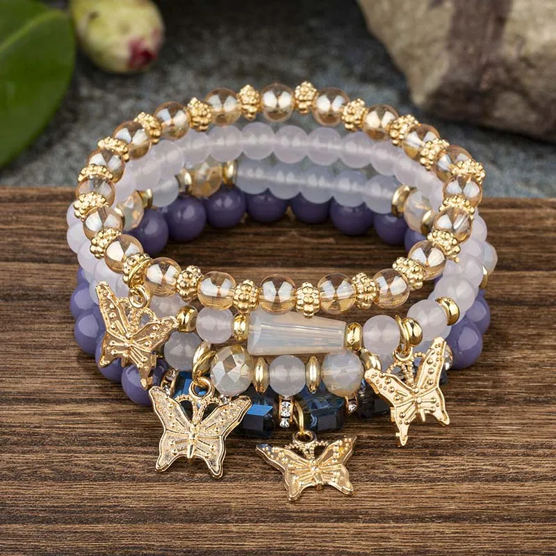 4Pcs Trendy Butterfly Beaded Bracelet Set For Women Pink Acrylic Beads Elastic Chain Bangle Female Bohemian Party Jewelry Gift 5 4Pcs Trendy Butterfly Beaded Bracelet Set For Women Pink Acrylic Beads Elastic Chain Bangle Female Bohemian Party Jewelry Gift 5