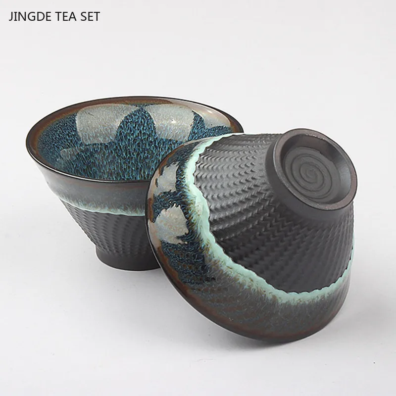 6pcs/60ml Ru Kiln Porcelain Tea Cup Cone Master Cup Handmade Ceramic Tea Set Custom Beauty Teacup Travel Meditation Cup Teaware