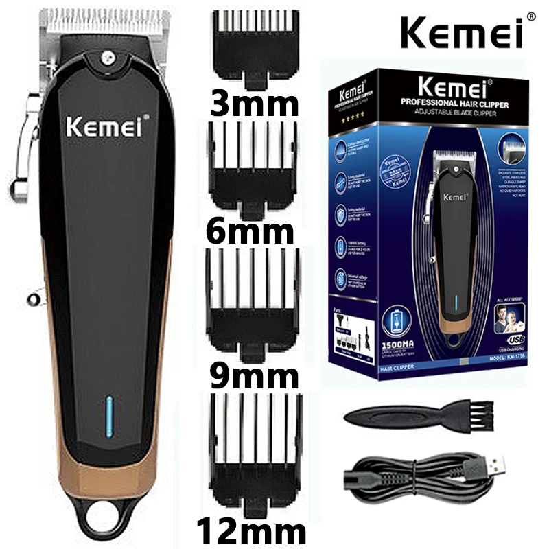 

Kemei KM-1756 Hair Clipper Professional Barber Fade Hair Cutting Machine Rechargeable Electric Cordless Trimmer Men Strong Power