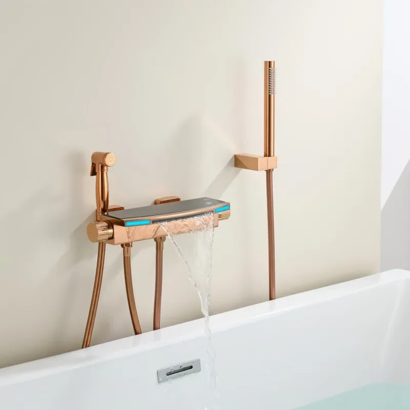 Description Picture 2 of item3 function bathtub faucet cold and hot thermostatic faucet water led bath faucet bathtub mixer water constant  tap