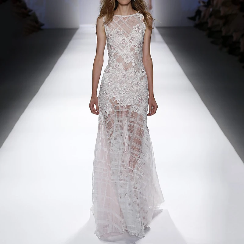 

3D Flowers Illusion Wedding Dresses for Women Lace Boat-Neck Floor-Length Mermaid Bridal Gown 2023 Evening Vestidos De Novia New