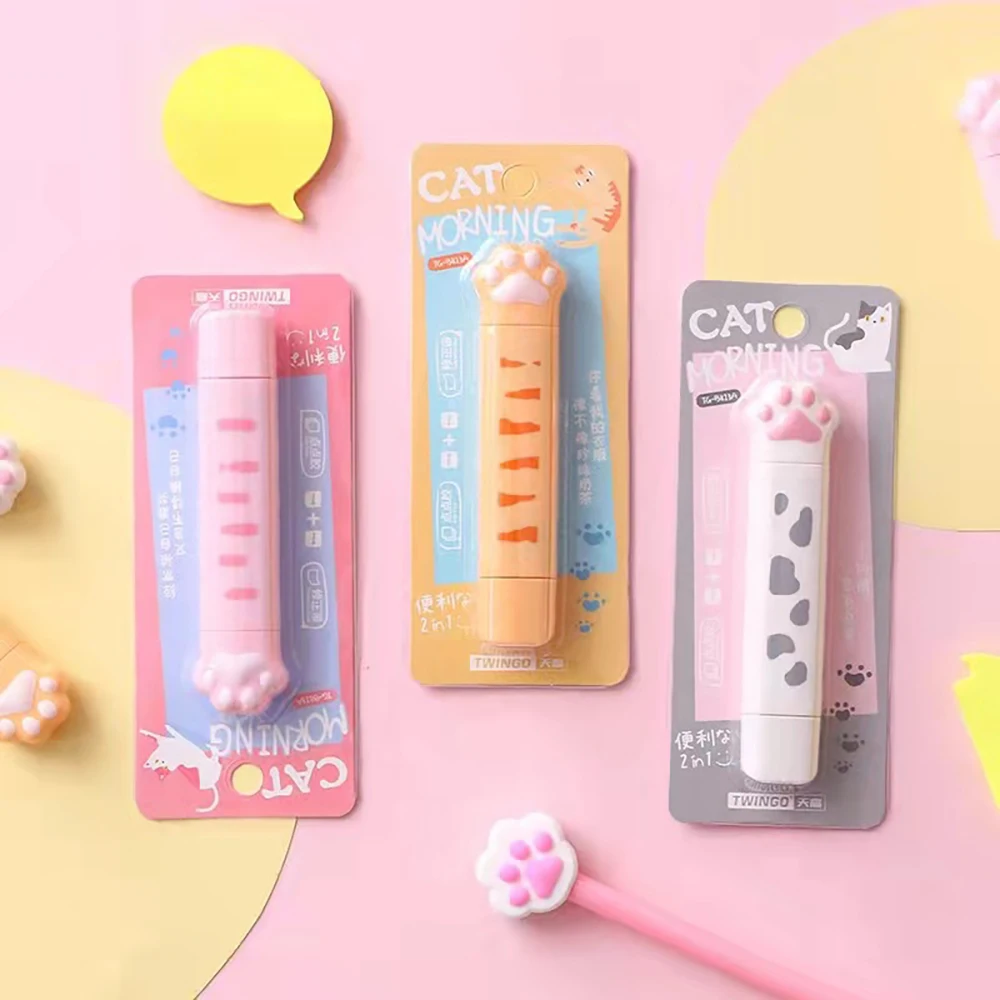 2 In 1 Cat Paw Correction Tape Eraser Novelty Double-head Tape Point Glue Student School Office Supply Stationery